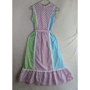 Vintag Sears Growing Girl Maxi Dress Girls Sz 10 Perma-Prest Gingham Plaid Tied